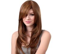 Parrucche lunghe parrucche sintetiche da donna con frangia capelli lunghi scalati castano chiaro evidenzia parrucche multicolori parrucca naturale