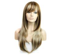 Parrucche lunghe parrucche sintetiche da donna con frangia capelli lunghi scalati castano chiaro evidenzia parrucche multicolori parrucca naturale