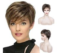 Parrucche marroni con frangia per donne Parrucca corta Acconciatura naturale Radici scure Parrucche per capelli Ombre-A