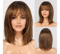 Parrucche marroni Ombre da 12 pollici Capelli umani per le donne Parrucche corte diritte per capelli umani Remy con frangia Capelli naturali castani Capelli umani veri