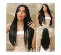Parrucche medie sintetiche lunghe rettilinee nere naturali per donne bianche Afro Daily Cosplay Party capelli fibra resistente al calore uso quotidiano