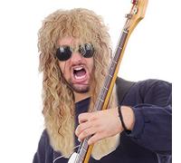 Parrucche mullet da uomo - Parrucca lunga e riccia dorata degli anni '70 e '80, parrucca in muletto punk e pesante in metallo dorato stile rocker costumi di Halloween Cosplay Prop Delr