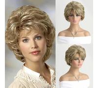 Parrucche naturali color oro chiaro per donne Parrucca sintetica corta e riccia per feste quotidiane Capelli resistenti al calore-WIG-399-10 pollici-1 pz