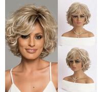 Parrucche naturali color oro chiaro per donne Parrucca sintetica corta e riccia per feste quotidiane Capelli resistenti al calore-WIG-342-10 pollici-1 pz