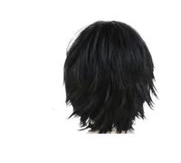 Parrucche nere corte 1pc for le donne parrucca cosplay for capelli sintetici con frangia acconciature ricci Shag festa in costume anime naturale(Jet-black)