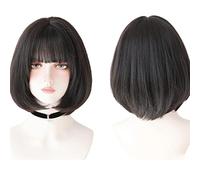 Parrucche nere corte e larghe con frangia, lunghezza spalle, capelli lisci, parrucche sintetiche per cosplay, per ragazze, uso quotidiano, regolabili,Black