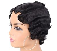 Parrucche Nere degli Anni '20 per Donne Wave Finger Natura Naturale Parrucca per Naturale Costume Costume a Tema Parrucche Parrucche Corta Parrucca