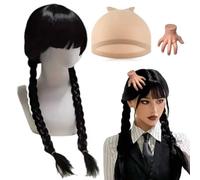 Parrucche nere per Halloween, mercoledì costume parrucca, Halloween Addams Parrucca Nera Lunga, Adams Wig Lntrecciate Nere, Famiglia Parrucche Cosplay, per Cosplay party carnevale