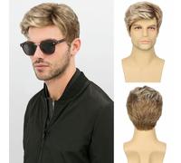 Parrucche nere per uomo con riga laterale corta, naturale, a strati, sintetiche, soffici, per feste quotidiane, Halloween, cosplay, con cuffia per parrucca-2156-6-15C-4 pollici-1 pz