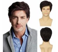 Parrucche nere per uomo con riga laterale corta, naturale, a strati, sintetiche, soffici, per feste quotidiane, Halloween, cosplay, con cuffia per parrucca-2156-4-4 pollici-1 pz