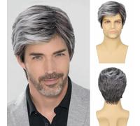Parrucche nere per uomo con riga laterale corta, naturale, a strati, sintetiche, soffici, per feste quotidiane, Halloween, cosplay, con cuffia per parrucca-2156-2-1001A-4 pollici-1 pz