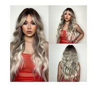 Parrucche Ombre Ash Brown Blonde Parrucche sintetiche for le donne Parrucche di platino grigio ondulato lungo con frangia Cosplay quotidiano Capelli finti naturali per la festa quotidiana