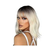 Parrucche Onda Cosplay Lolita capelli naturali resistenti al calore ombre marrone biondo parrucche sintetiche parrucca corta ondulata for donne con scoppi Parrucca da donna