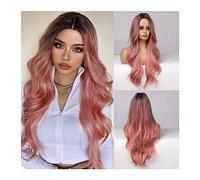 Parrucche Onda del corpo lunga Ombre Nero Rosa Parrucche Cosplay Parrucche sintetiche resistenti al calore Parte centrale Parrucche Lolita naturali for donna Parrucca