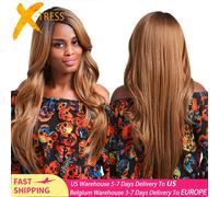 Parrucche ondulate colorate biondo marrone Ombre con frangia Parrucca per capelli sintetici X-TRESS per donne nere Parrucca lunga diritta con parte centrale/laterale
