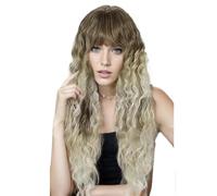 Parrucche ondulate lunghe da 28 pollici for donne con frangia, parrucche sintetiche naturali resistenti al calore for cosplay e feste quotidiane per Donne Affascinanti(Grey)