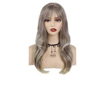 Parrucche ondulate lunghe da 28 pollici for donne con frangia, parrucche sintetiche naturali resistenti al calore for cosplay e feste quotidiane per Donne Affascinanti(Coffee)