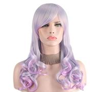 Parrucche Ondulate Lunghe Viola Da Donna, Parrucca Riccia Sintetica Resistente Al Calore Con Frangia Per Costume Da Festa Cosplay