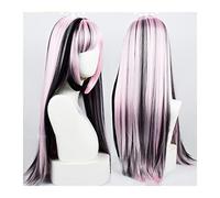 Parrucche ondulate Parrucca sintetica for capelli lisci lunghi con frangia, riflessi rosa chiaro Parrucca cosplay nera Parrucca sintetica resistente al calore naturale for feste di Halloween Parrucche