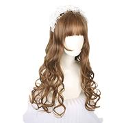 Parrucche ondulate pastello con frangia d'aria, lunghe, viola e rosa, da donna, parrucche sintetiche ondulate e ricce per cosplay, per ragazze, uso quotidiano, parrucche,Linen Yellow