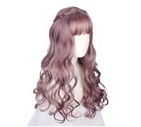 Parrucche ondulate pastello con frangia d'aria, lunghe, viola e rosa, da donna, parrucche sintetiche ondulate e ricce per cosplay, per ragazze, uso quotidiano, parrucche,Purple Pink