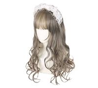 Parrucche ondulate pastello con frangia d'aria, lunghe, viola e rosa, da donna, parrucche sintetiche ondulate e ricce per cosplay, per ragazze, uso quotidiano, parrucche,Linen Gray