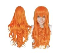 Parrucche ondulate ricce lunghe 80 cm con frangia for parrucca da donna for cosplay, capelli sintetici resistenti al calore(Fluorescent Orange)