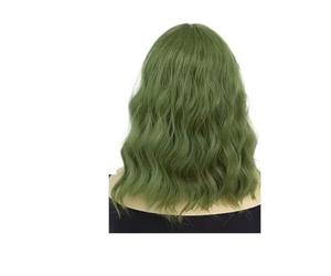 Parrucche ondulate verdi lunghe sintetiche premium da 1 pezzo for le donne con frangia costume cosplay parrucca acconciatura riccia media lunghezza drag queen(Green)