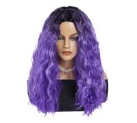 Parrucche ondulate viola lunghe da 25 pollici for donne, parrucca scura con parte centrale, capelli sintetici ricci naturali for l'uso quotidiano