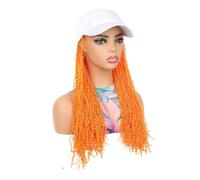 Parrucche One piece long and thin braid wig hat, travel photo headband Parrucca da donna(Orange)