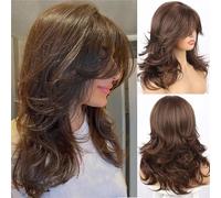 Parrucche Otto colpi di carattere, capelli medio lunghi, parrucca a strati naturali Parrucca da donna(Bruin)