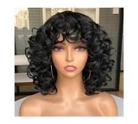 Parrucche Parrucca afro riccia naturale ad alta temperatura for capelli corti rossi con frangia for le donne nere Cosplay soffici parrucche bionde marroni miste senza colla Parrucca da donna(1B)