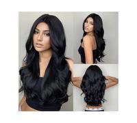 Parrucche Parrucca alla moda con capelli lunghi e ricci in fibra sintetica, seta ad alta temperatura, copertura completa della testa per la festa quotidiana(103f-black)