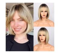 Parrucche, Parrucca alla moda da donna con otto frange, capelli corti e lisci, parrucca a rete rosa, set completo di testa,Parrucche di capelli umani