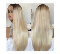 Parrucche Parrucca anteriore in pizzo dritto biondo biondo prepizzicato con evidenziazione colorata Bionda platino Capelli sintetici for donna Parrucca frontale in pizzo senza colla parrucca in fibra(