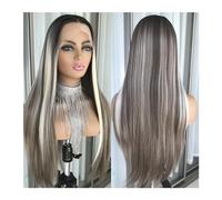 Parrucche Parrucca anteriore in pizzo dritto biondo biondo prepizzicato con evidenziazione colorata Bionda platino Capelli sintetici for donna Parrucca frontale in pizzo senza colla Parrucca da donna(