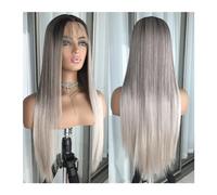Parrucche Parrucca anteriore in pizzo dritto biondo biondo prepizzicato con evidenziazione colorata Bionda platino Capelli sintetici for donna Parrucca frontale in pizzo senza colla parrucca in fibra(