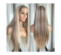 Parrucche Parrucca anteriore in pizzo dritto biondo biondo prepizzicato con evidenziazione colorata Bionda platino Capelli sintetici for donna Parrucca frontale in pizzo senza colla parrucca in fibra(