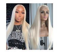 Parrucche Parrucca anteriore in pizzo dritto biondo biondo prepizzicato con evidenziazione colorata Bionda platino Capelli sintetici for donna Parrucca frontale in pizzo senza colla parrucca in fibra(