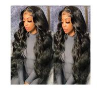 Parrucche Parrucca anteriore in pizzo sintetico con onda del corpo di colore nero prepizzicato morbido da 26 pollici a 180 densità con parrucche da indossare ogni giorno senza colla dei capelli del ba