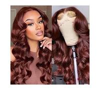 Parrucche Parrucca anteriore in pizzo sintetico marrone rossiccio 20-30" Onda lunga del corpo Rame rosso marrone 13X1 T Parte 13X4 Parrucche in pizzo for donne Pre pizzicate con i capelli del bambino