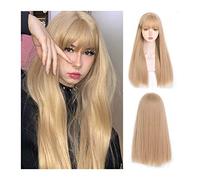Parrucche Parrucca bionda con frangia for donna ragazza Parrucca bionda dritta lunga 24 pollici Parrucca sintetica resistente al calore naturale for cosplay e uso quotidiano Parrucca
