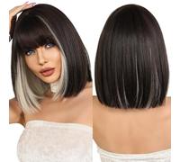 Parrucche Parrucca bionda corta diritta Ombre for le donne Parrucche di capelli neri alla moda for feste quotidiane con frangia soffice(D123-1)