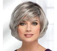 Parrucche Parrucca Bob Bob Ombre corta diritta da donna con capelli sintetici biondo argento marrone rosso con frangia Parrucca da donna(A3)