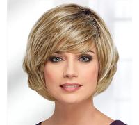 Parrucche Parrucca Bob Bob Ombre corta diritta da donna con capelli sintetici biondo argento marrone rosso con frangia parrucca in fibra(Color:A5)