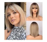 Parrucche, Parrucca Bob corta diritta da donna di colore giallo intenso, set di capelli in fibra chimica, capelli corti di tendenza da donna,Parrucche di capelli umani