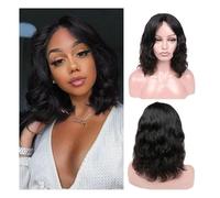 Parrucche Parrucca Bob Corta Ondulata con Capelli Umani Pre-Spennati, Densità 150, Nera, 8-16 Pollici, con Riga Centrale, in Pizzo, for Donne Parrucca da donna(8inches)