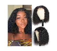 Parrucche Parrucca Bob Corta Riccia Brasiliana Capelli Umani Ricci Parte Laterale Parrucca Frontale in Pizzo 180% Densità Parrucca da donna(12inches)