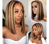 Parrucche Parrucca Bob Ombre Corta 13x4 Capelli Umani Lisci 4/27 Parrucche Frontali in Pizzo Biondo Miele Parrucche per la sostituzione dei capelli(10inches)