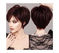 Parrucche Parrucca caschetto corto Parrucca rosso vino for donna Parrucche sintetiche naturali for feste quotidiane con frangia soffice Fibra resistente al calore Parrucca da donna